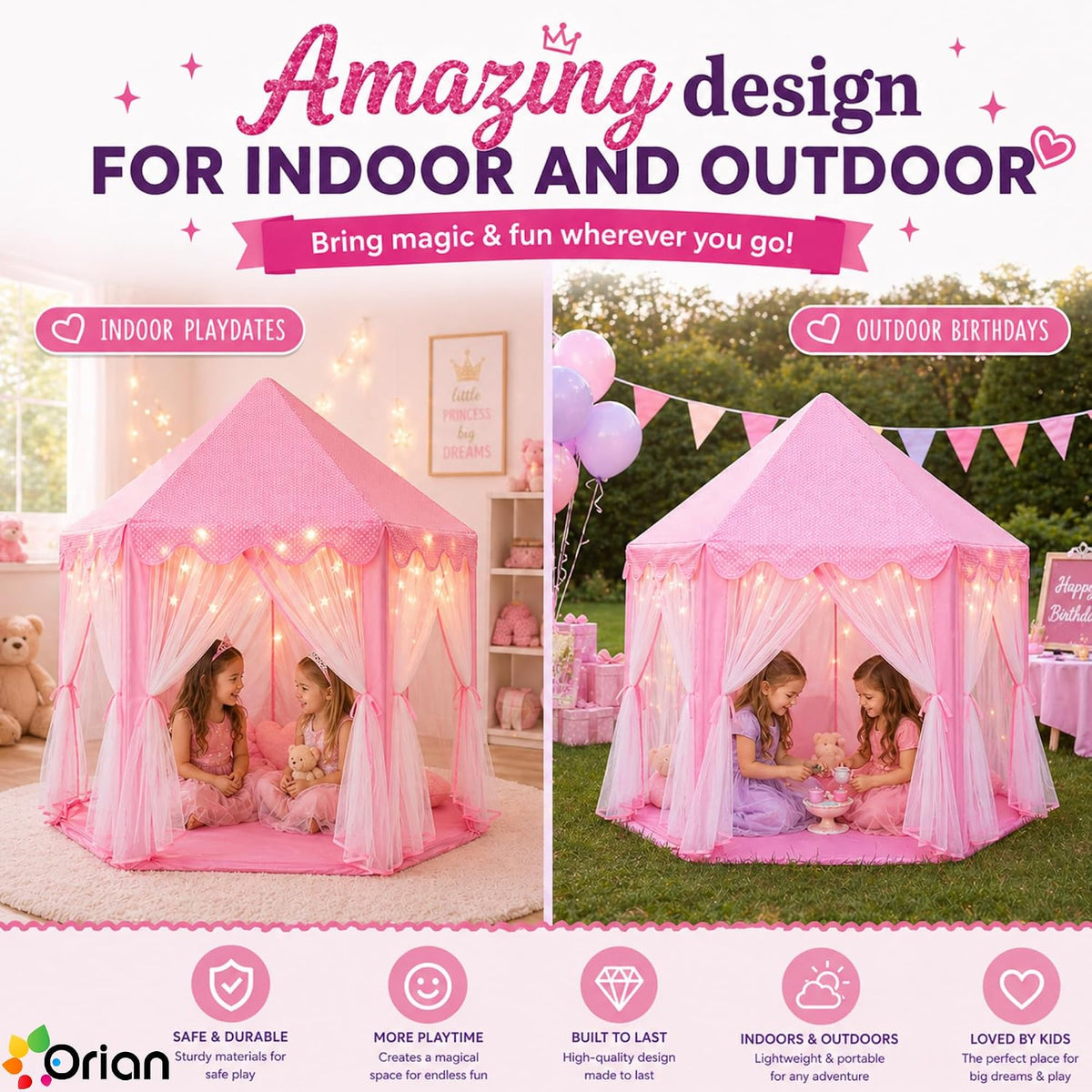 ORIAN Tienda de campaña Princess Castle Playhouse para niñas con lu...