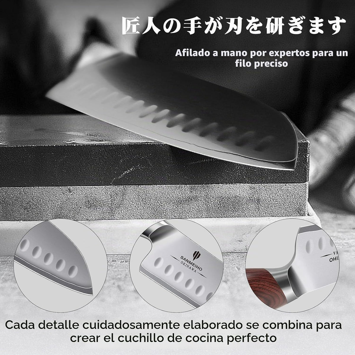 SANMEIHO Cuchillo de chef de 7 pulgadas, cuchillo Santoku japonés d...