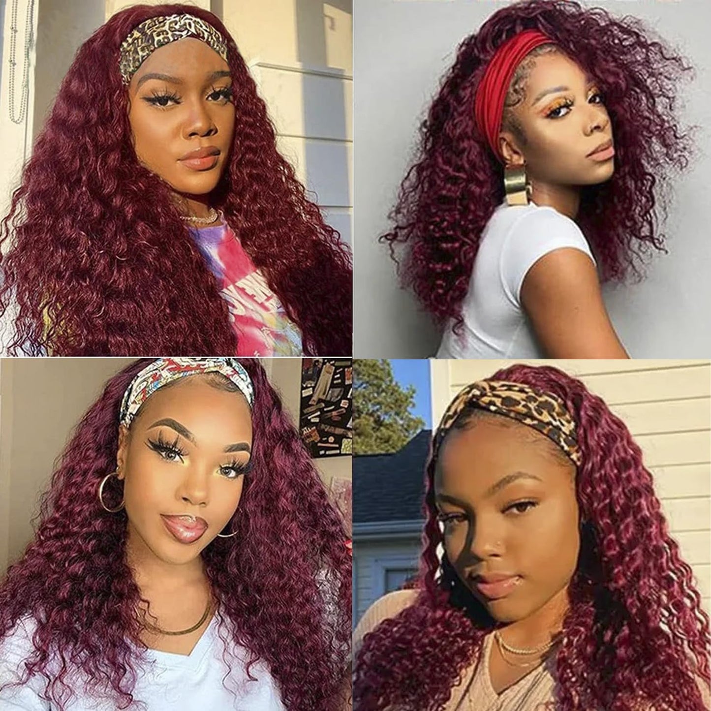 99J - Peluca de cabello humano ondulado profundo con diadema color...
