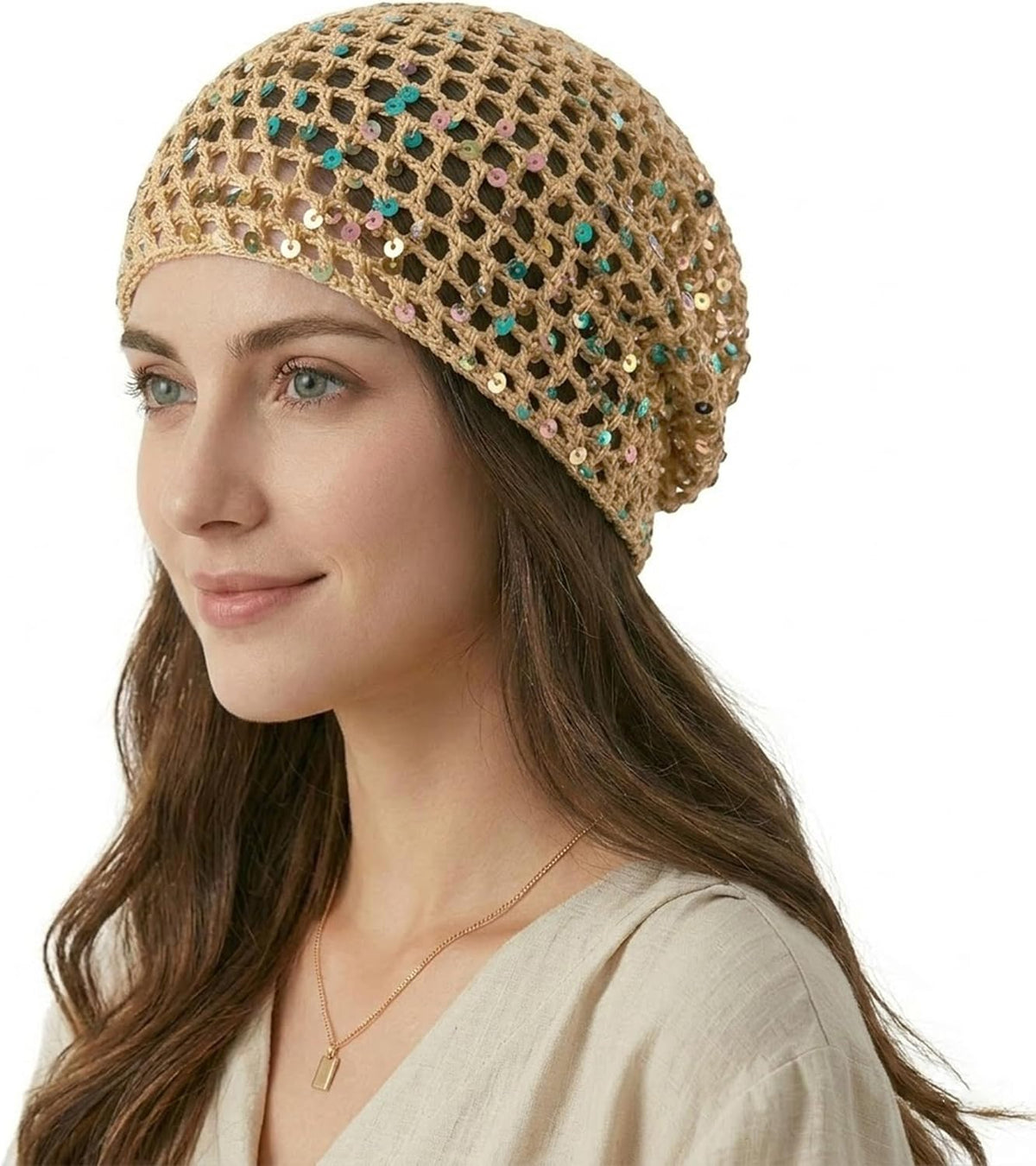 Ahouws Gorro de verano con lentejuelas con purpurina para mujer, so...