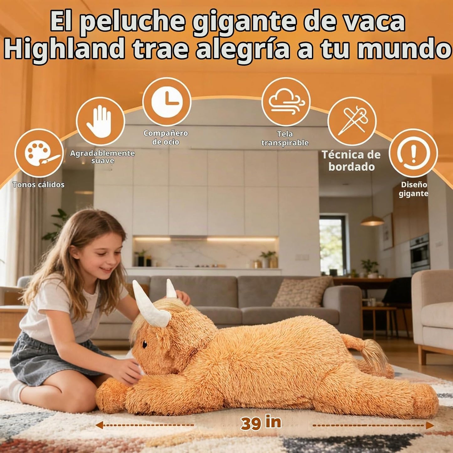 Ksidzas Peluche de vaca gigante de las tierras altas de 39 pulgadas...