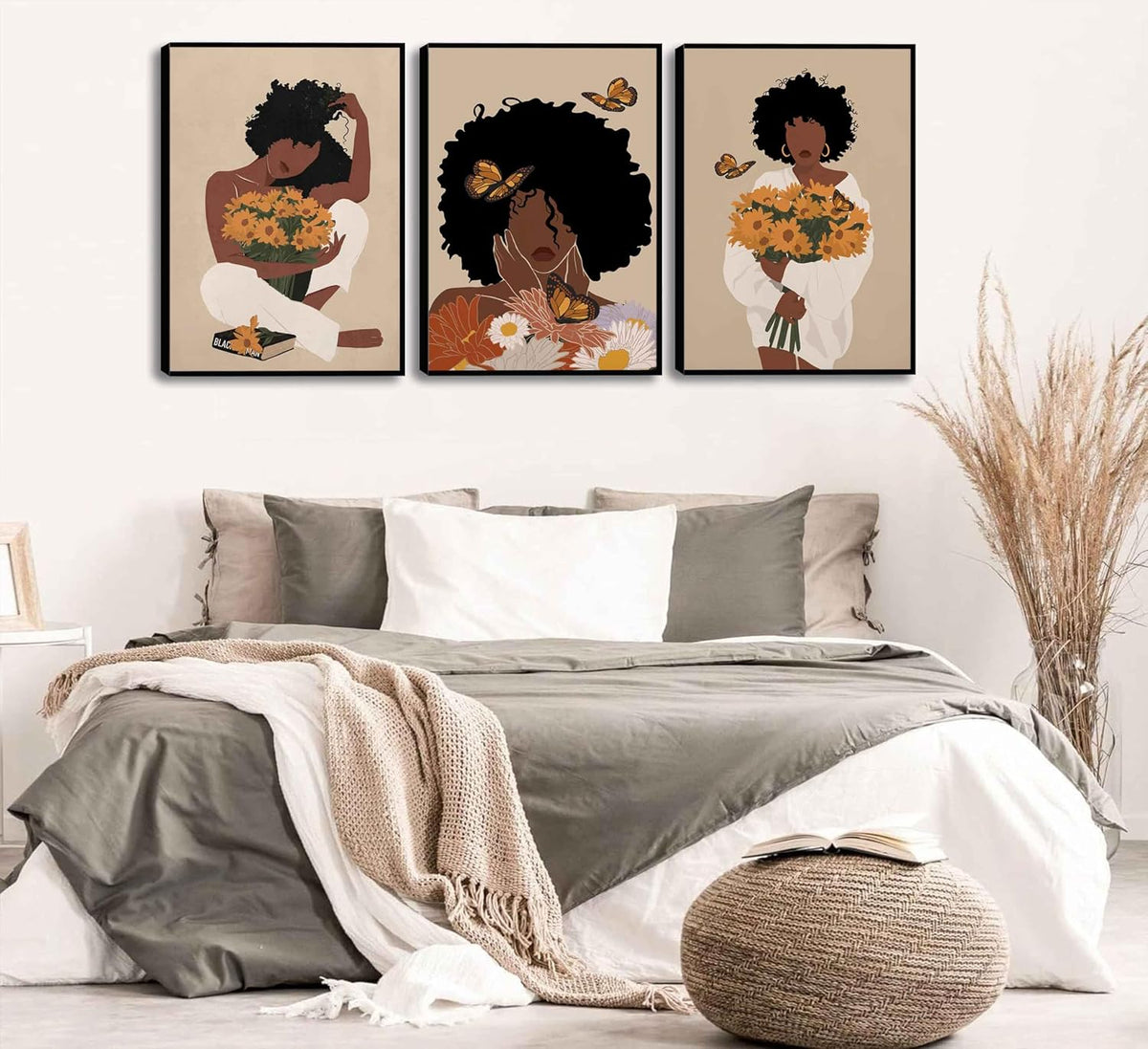WSTUKVV 3 piezas de arte de pared de mujer negra, pósteres de chica...