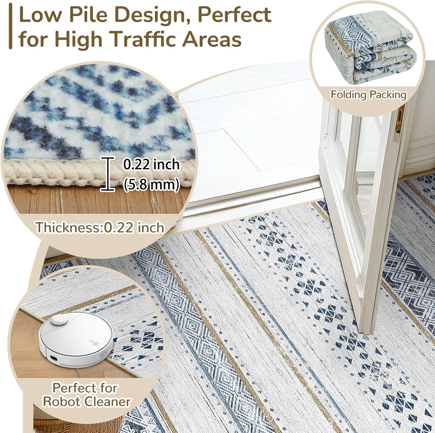 BESTSWEETIE Tapete de 5 x 7 pies para la sala, lavable, diseño marr...