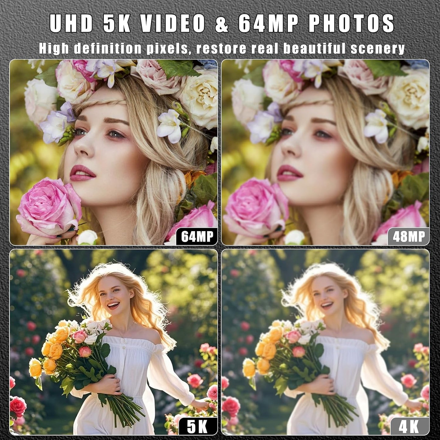 Cámara digital 5K 64MP para fotografía (blanco) | Enfoque automátic...