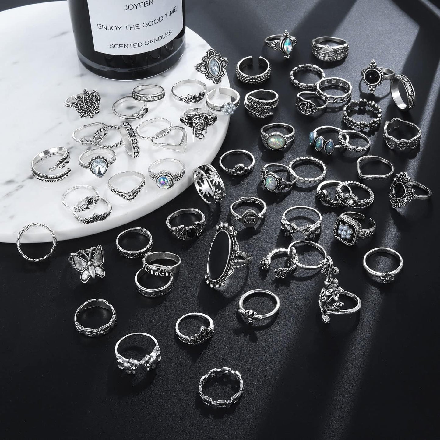 17IF Juego de anillos de nudillos plateados vintage para mujeres y...