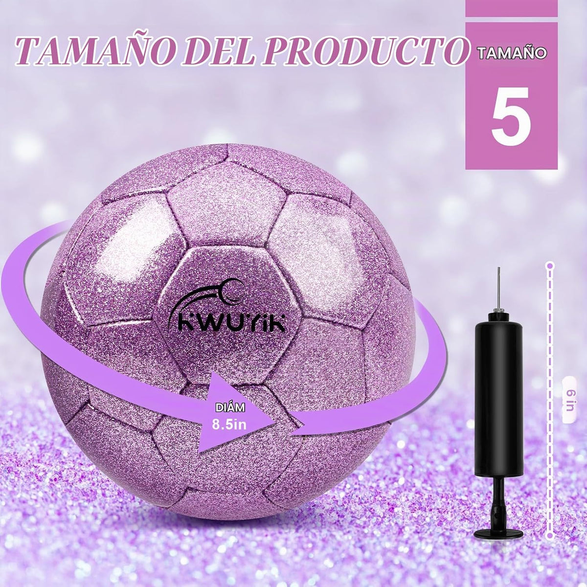 OKWUYiK Balón de fútbol de talla 3, 4, 5, con purpurina rosa, dorad...