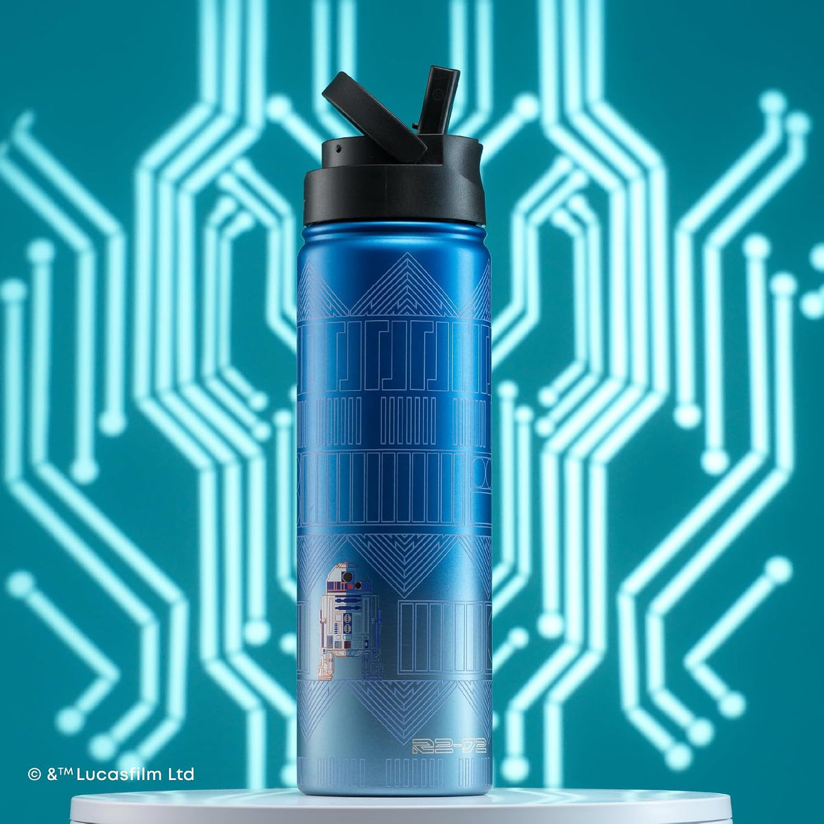 JoyJolt Star Wars Linear R2-D2 - Botella de agua de acero inoxidabl...