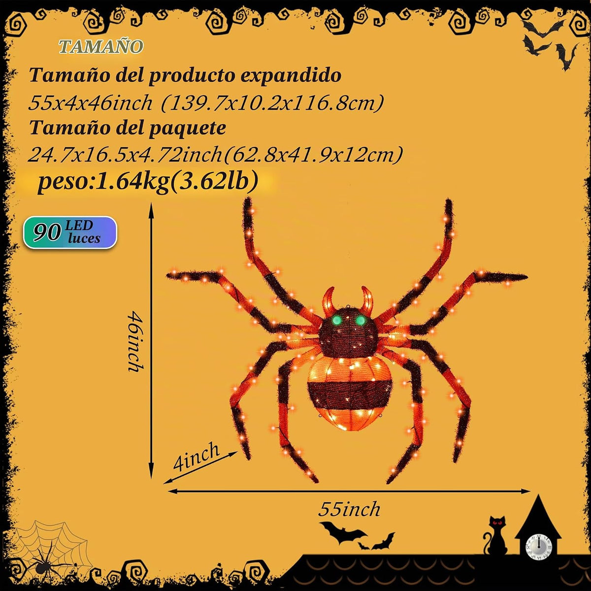 1 unidad: araña gigante de 4.6 pies, decoración de Halloween para e...