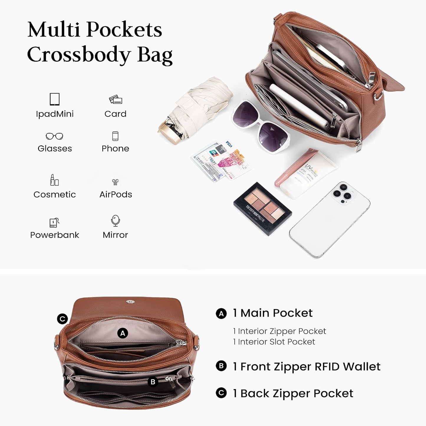 befen Bolsos cruzados de cuero genuino para mujer con cartera RFID...
