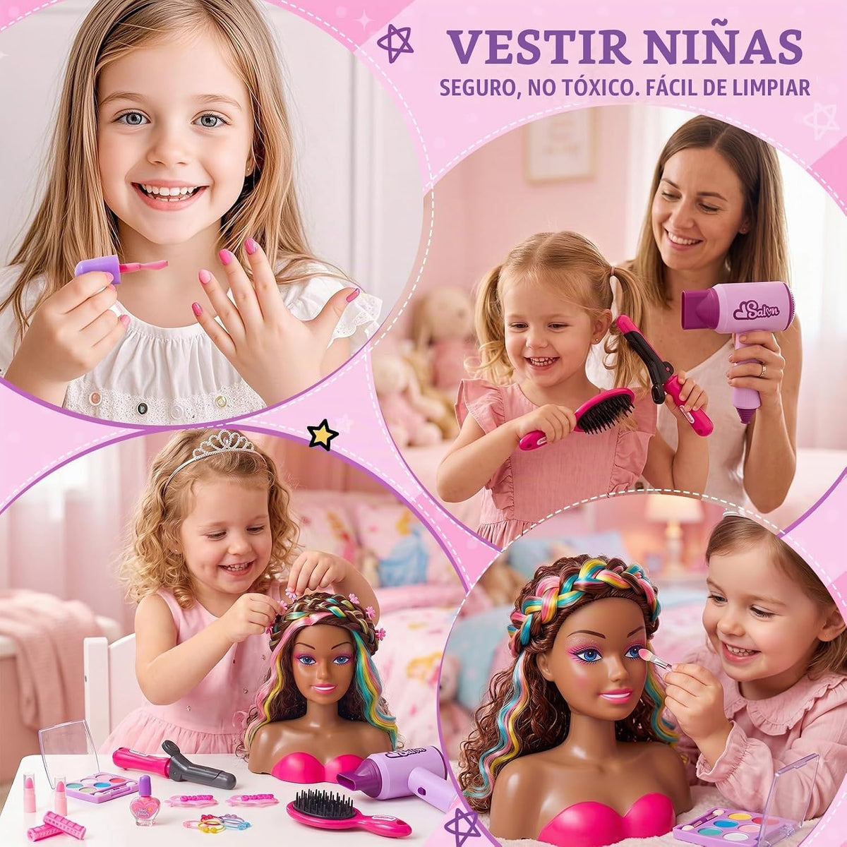 Cabeza de muñeca para peinar el cabello, muñeca negra de 9 pulgadas...