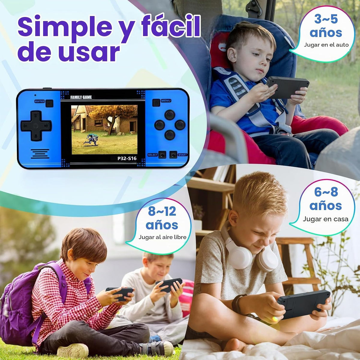 Juego de mano para niños, videojuegos integrados de 220 bits de 32...