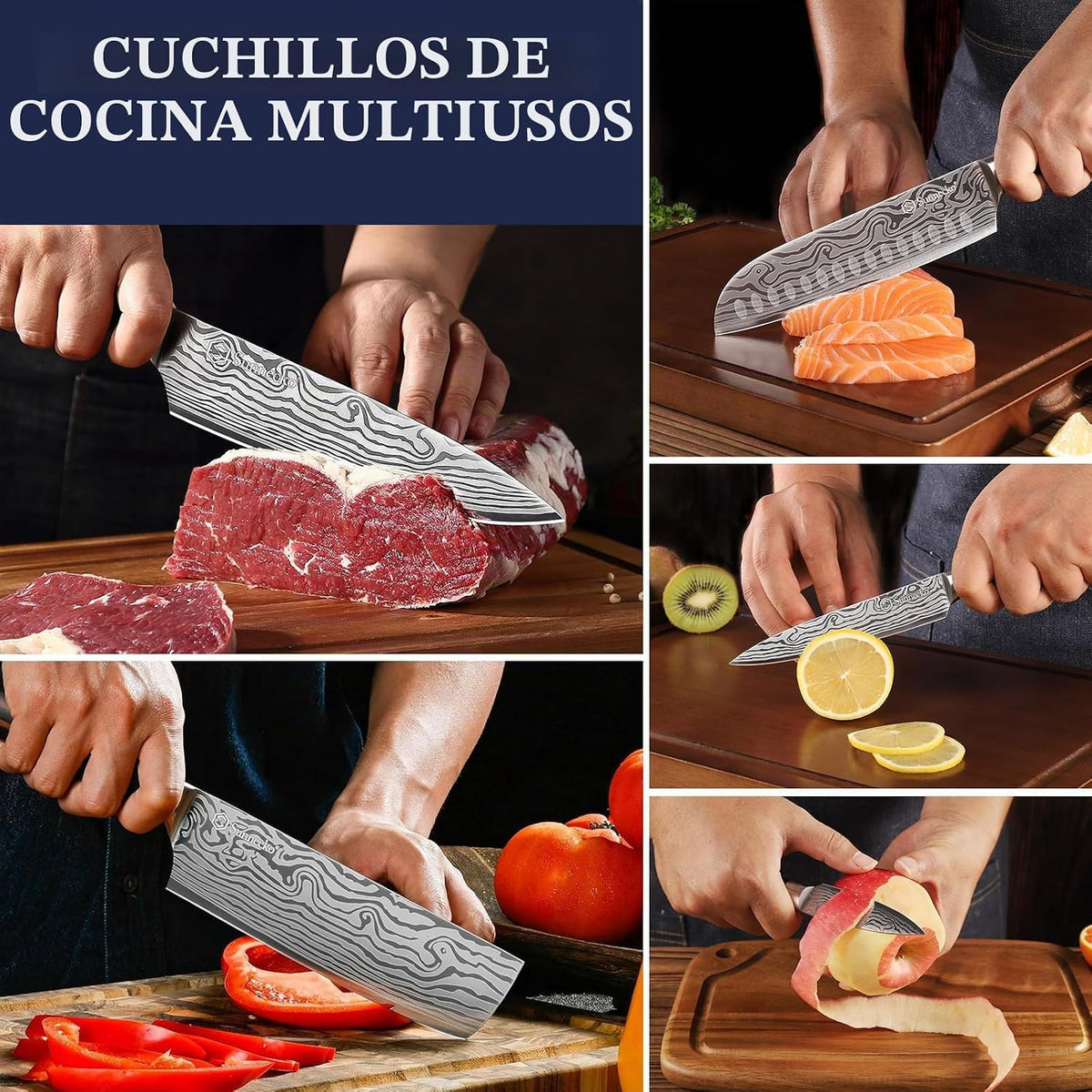 Sunnecko - Juego de cuchillos de cocina de 7 piezas. Juego de cuchi...