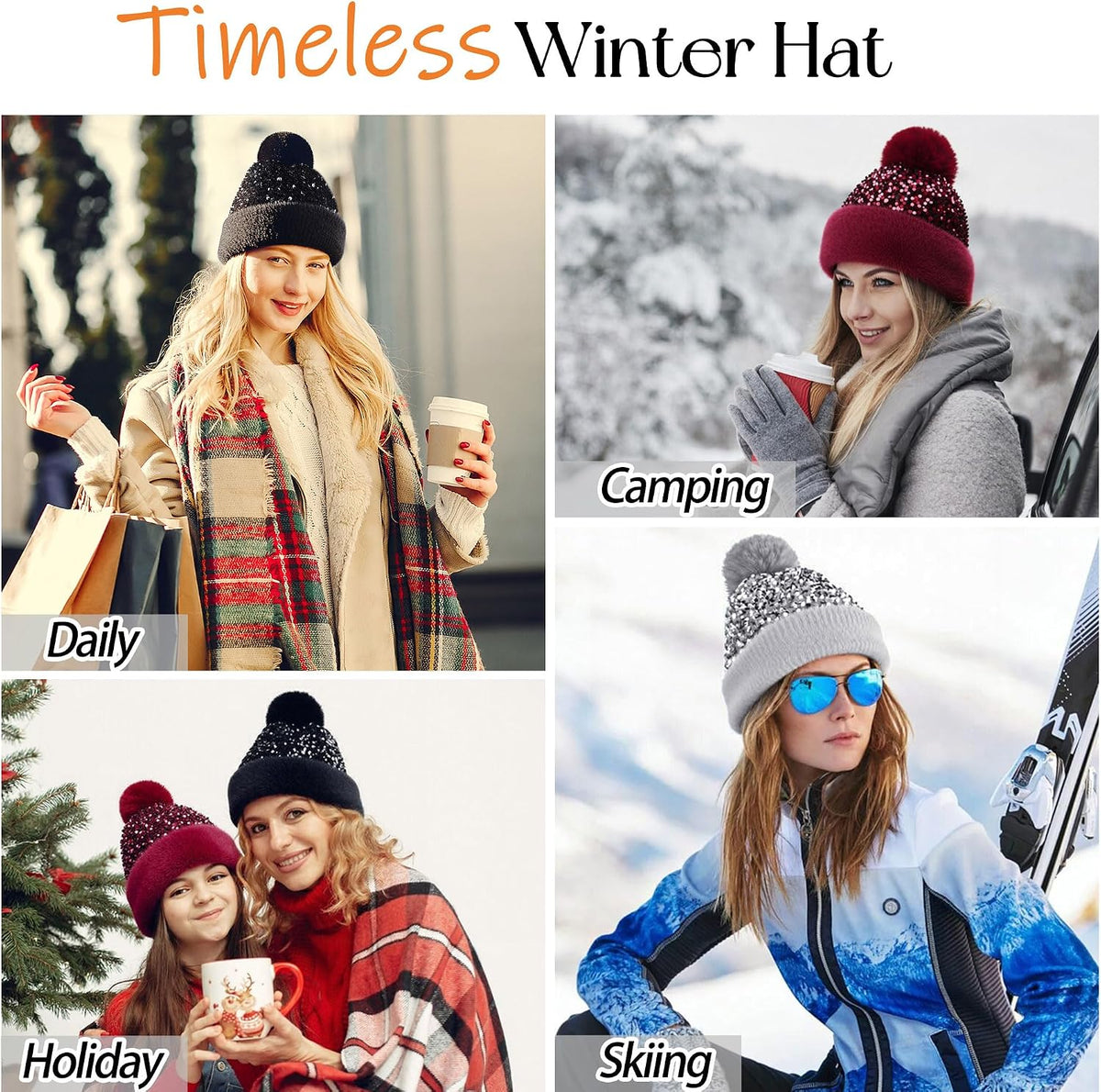 Babalet Gorro de invierno para mujer, de terciopelo, con lentejuela...