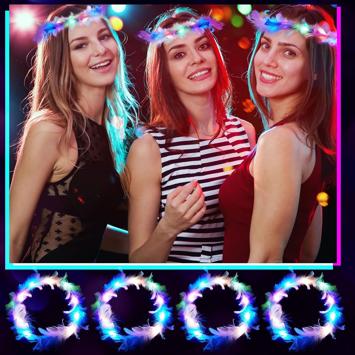 Taiyin - 100 diademas de corona de plumas LED para boda, color maca...