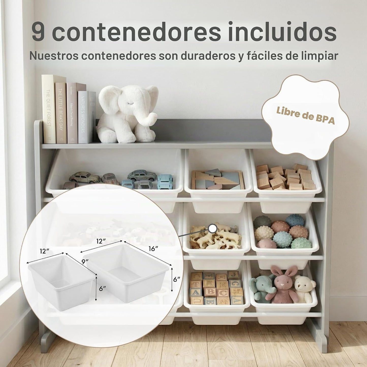 Humble Crew Organizador de juguetes para niños con estante de exhib...