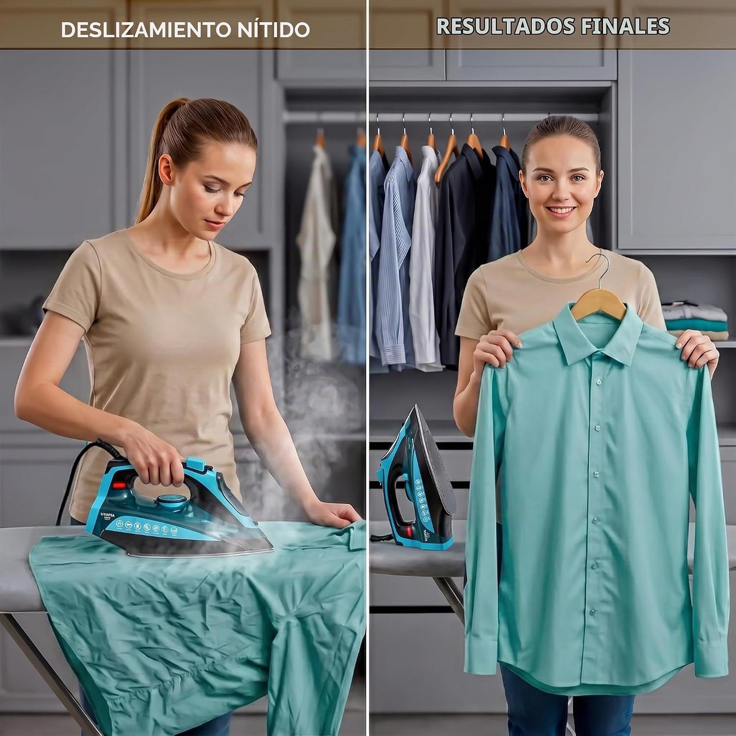 Utopia Home Plancha de vapor prémium para ropa, suela antiadherente...