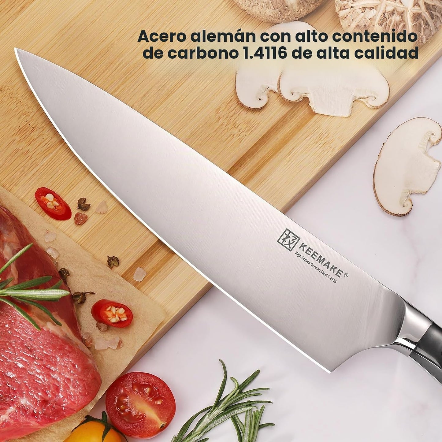 KEEMAKE Juego de cuchillos de chef, 6 piezas de cuchillos de cocina...