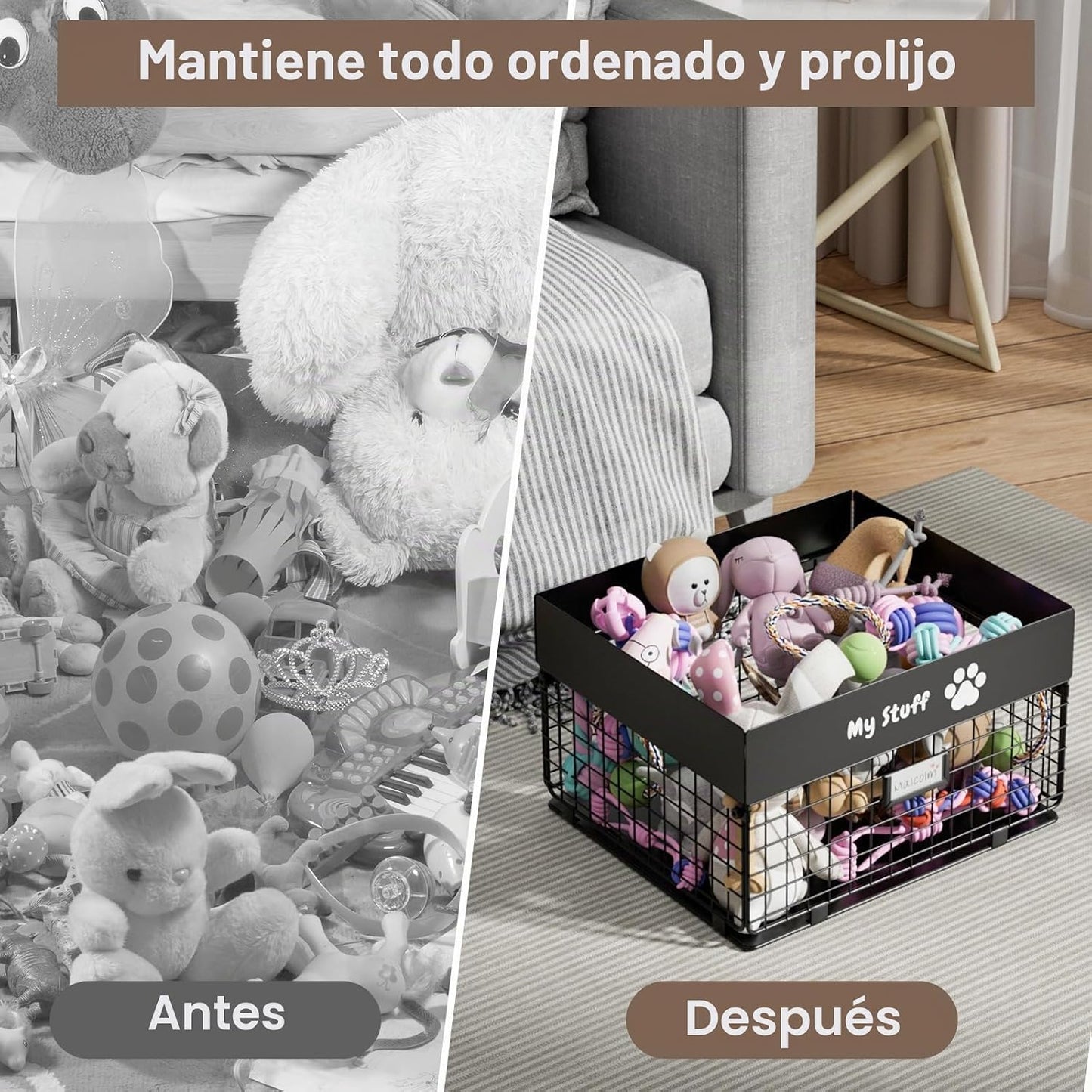 qeerable Cesta de juguetes para perros \u2013 Caja de juguetes gran...