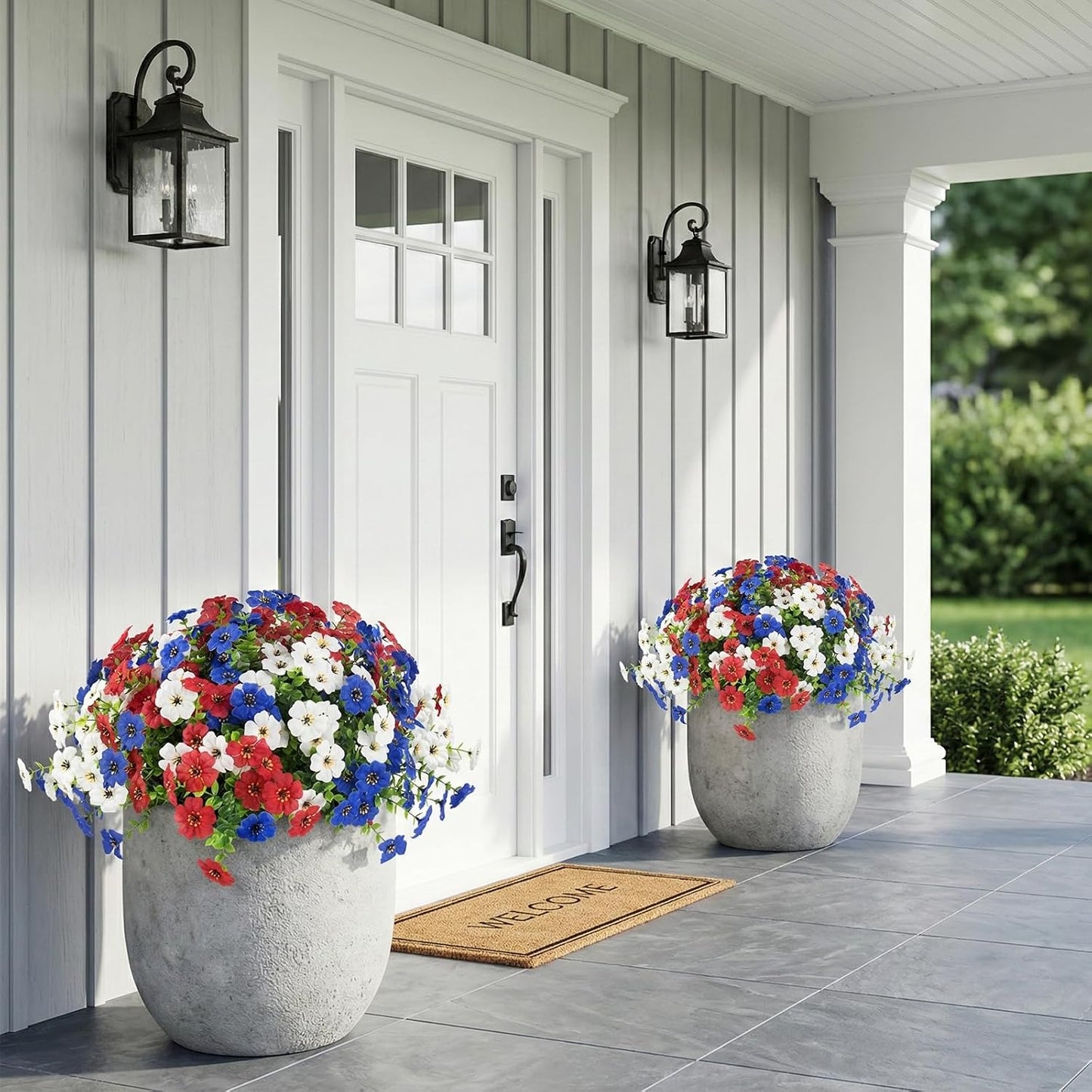 Hananona Juego de 2 flores artificiales para exteriores con cesta c...
