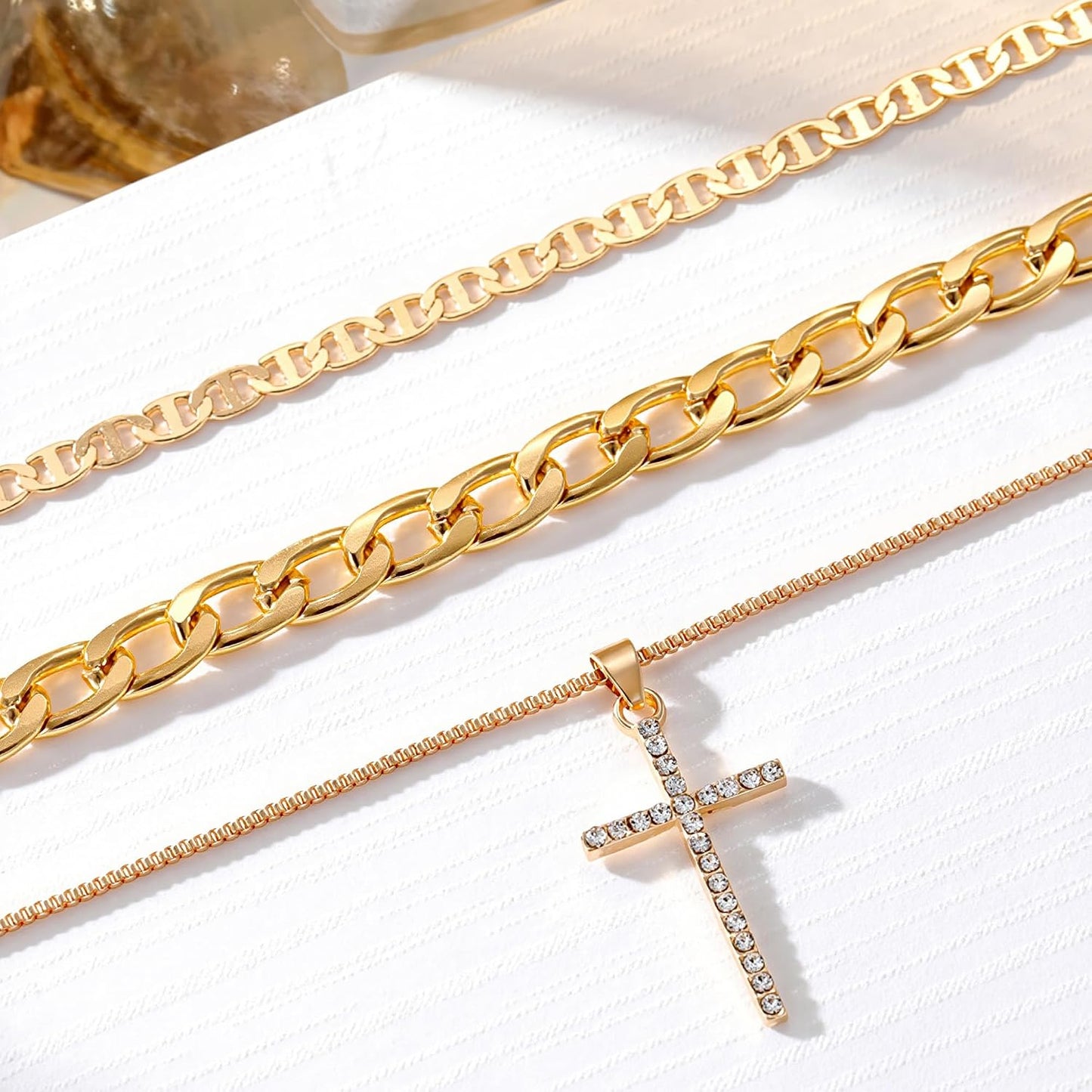 Fesciory Collar de cruz para mujer, chapado en oro de 14 quilates,...