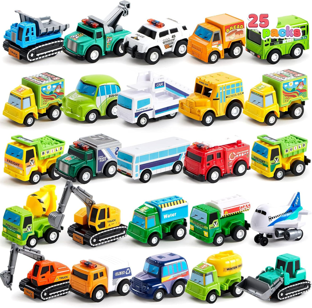 JOYIN - Conjunto de 25 piezas de vehículos de juguete de autos y ca...