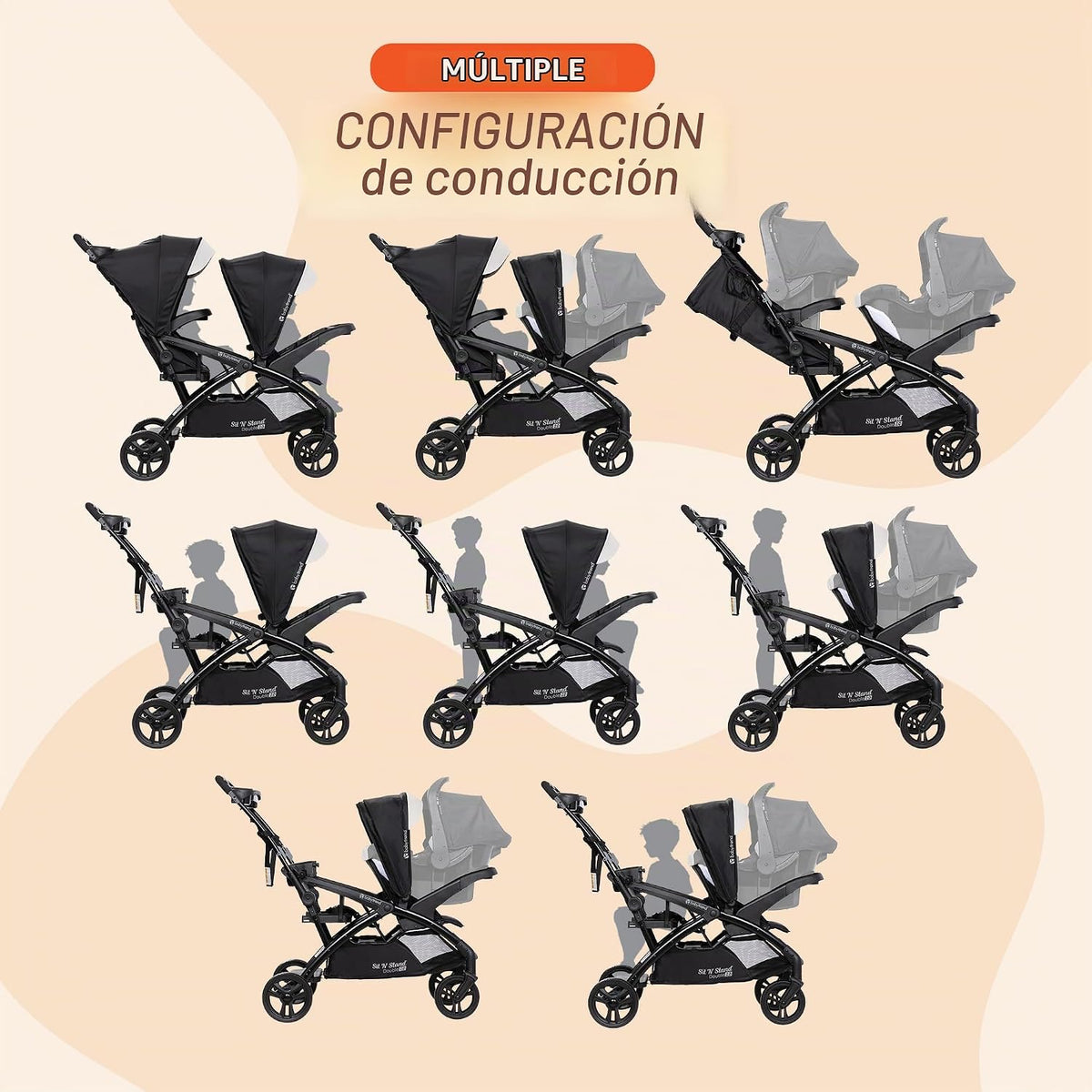 Baby Trend Sit N' Stand - Cochecito doble en tándem con 2 asien...
