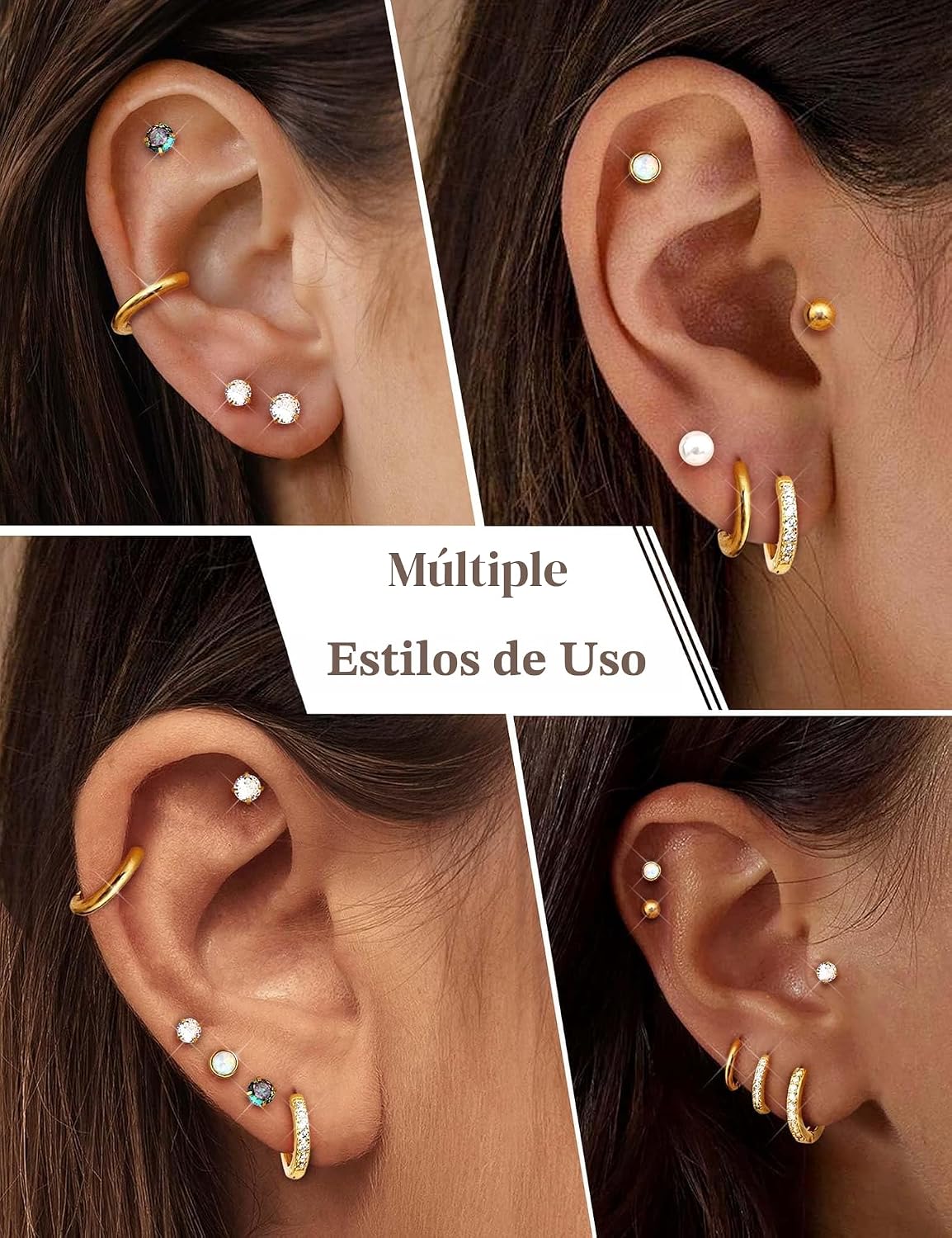 Jstyle Aretes de tuerca con aro hipoalergénicos para mujer, pequeño...