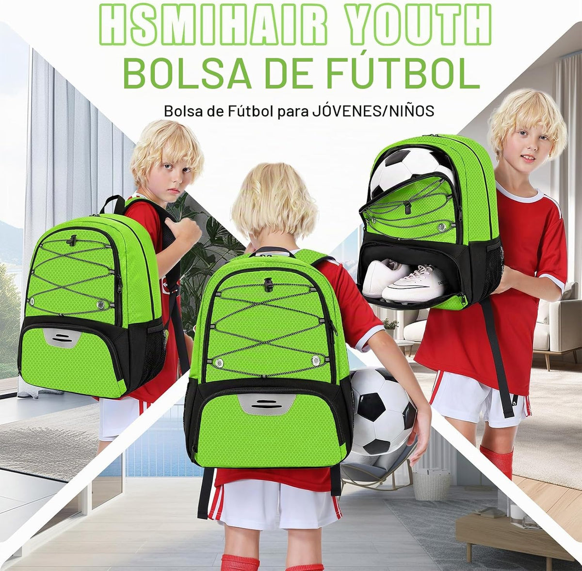 Hsmihair - Mochila de fútbol juvenil - Mochila para fútbol y balonc...