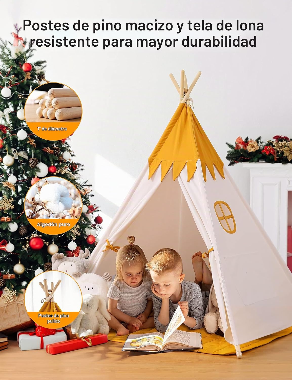 besrey Tienda de campaña tipi para niños con luz y alfombrilla, tie...