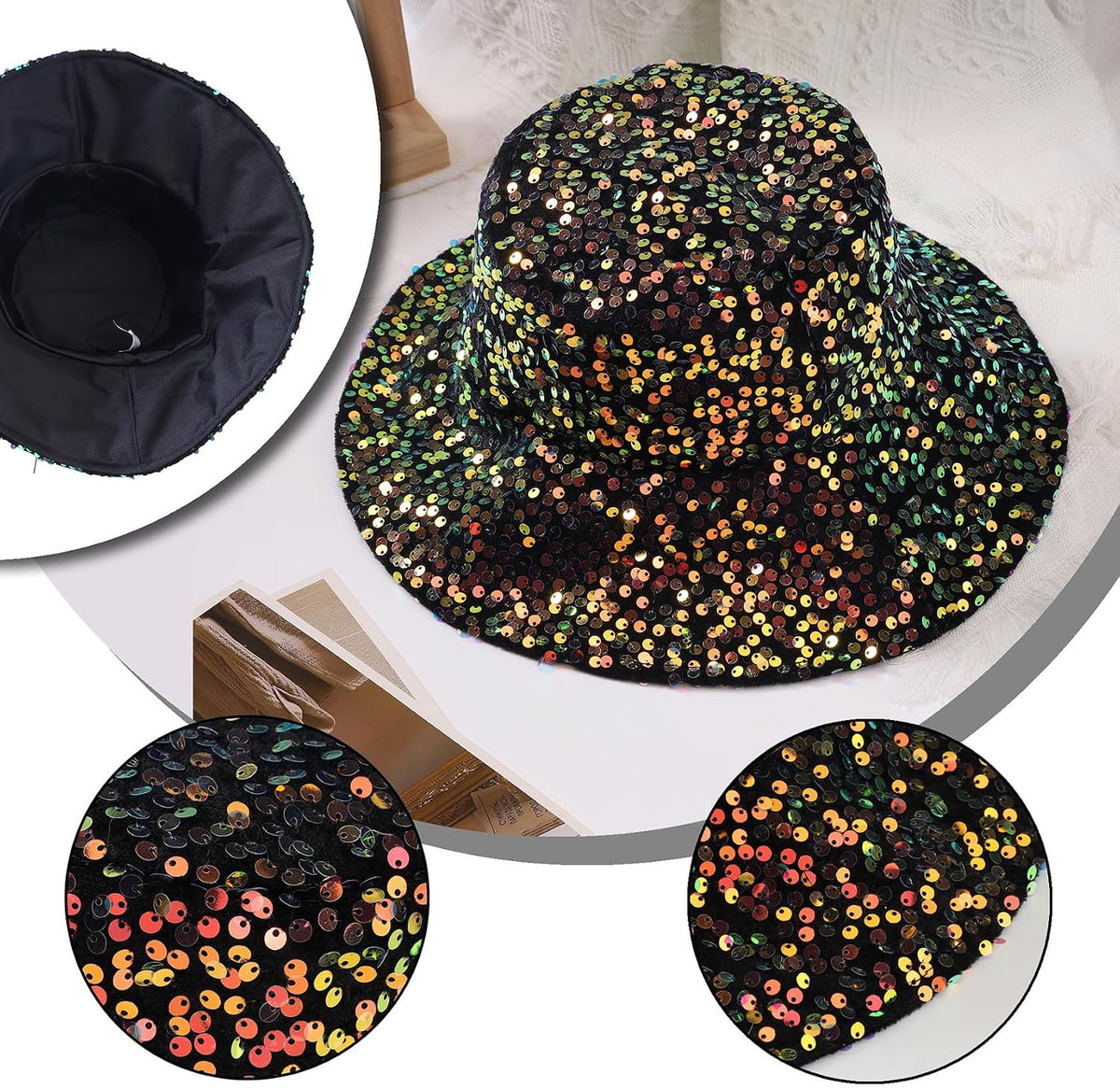 MILAKOO Sombrero de pescador con purpurina brillante con diamantes...