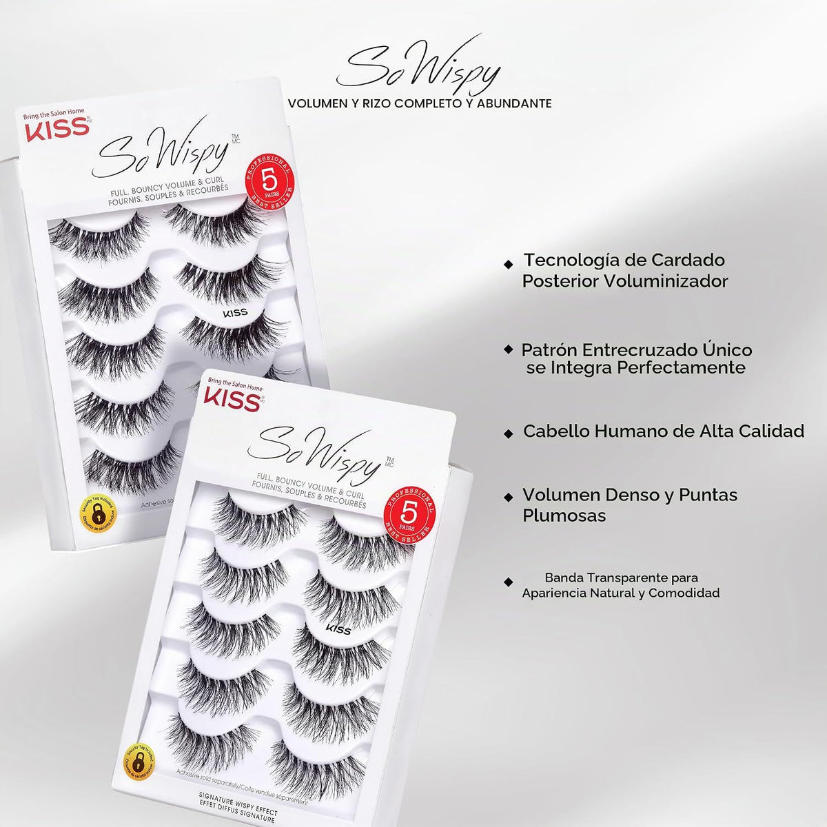 KISS So Wispy, Pestañas postizas, 'Pompadour', 16mm, incluy...
