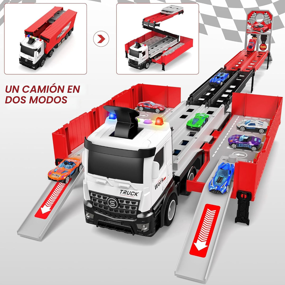 Juguetes de Pista de Carreras con Camión Transportador para Niños,...