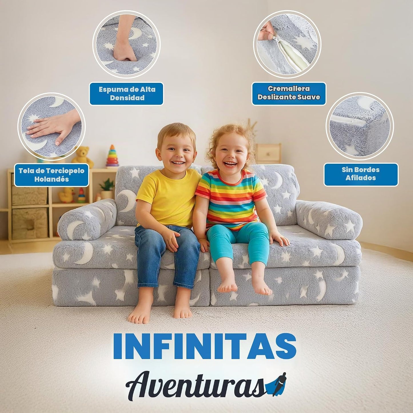 WONDERME Sofá modular de juego para niños de 2 plazas, 10 piezas qu...