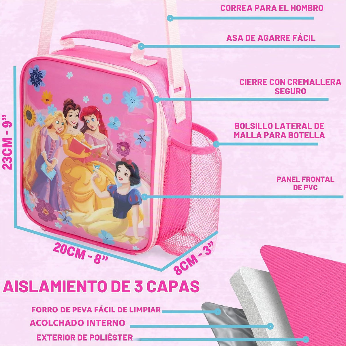 Get Trend Juego de lonchera de 3 piezas para niñas de Disney Prince...