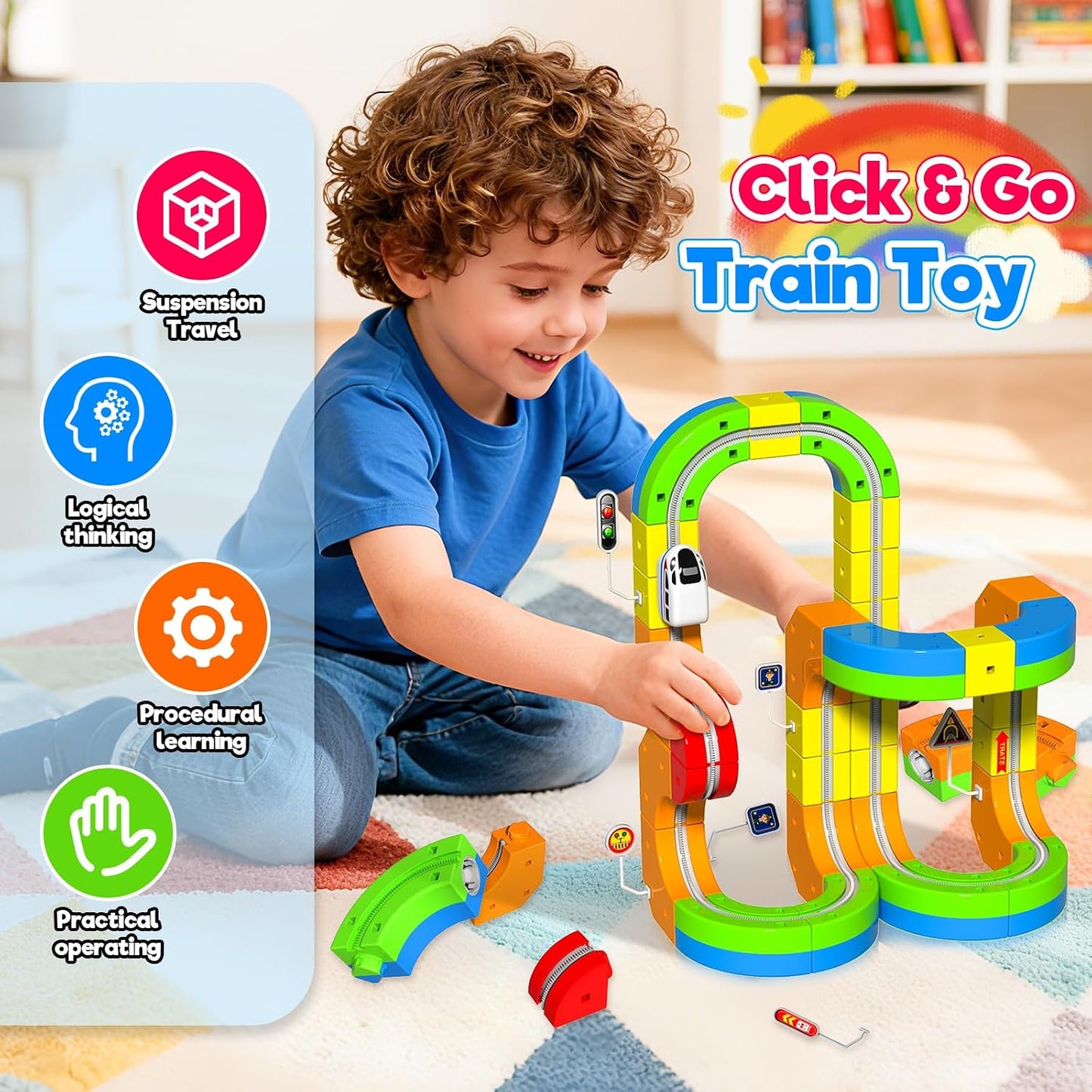 Juego de Tren Eléctrico para Niños, Set de Pista de Carreras 3D de...