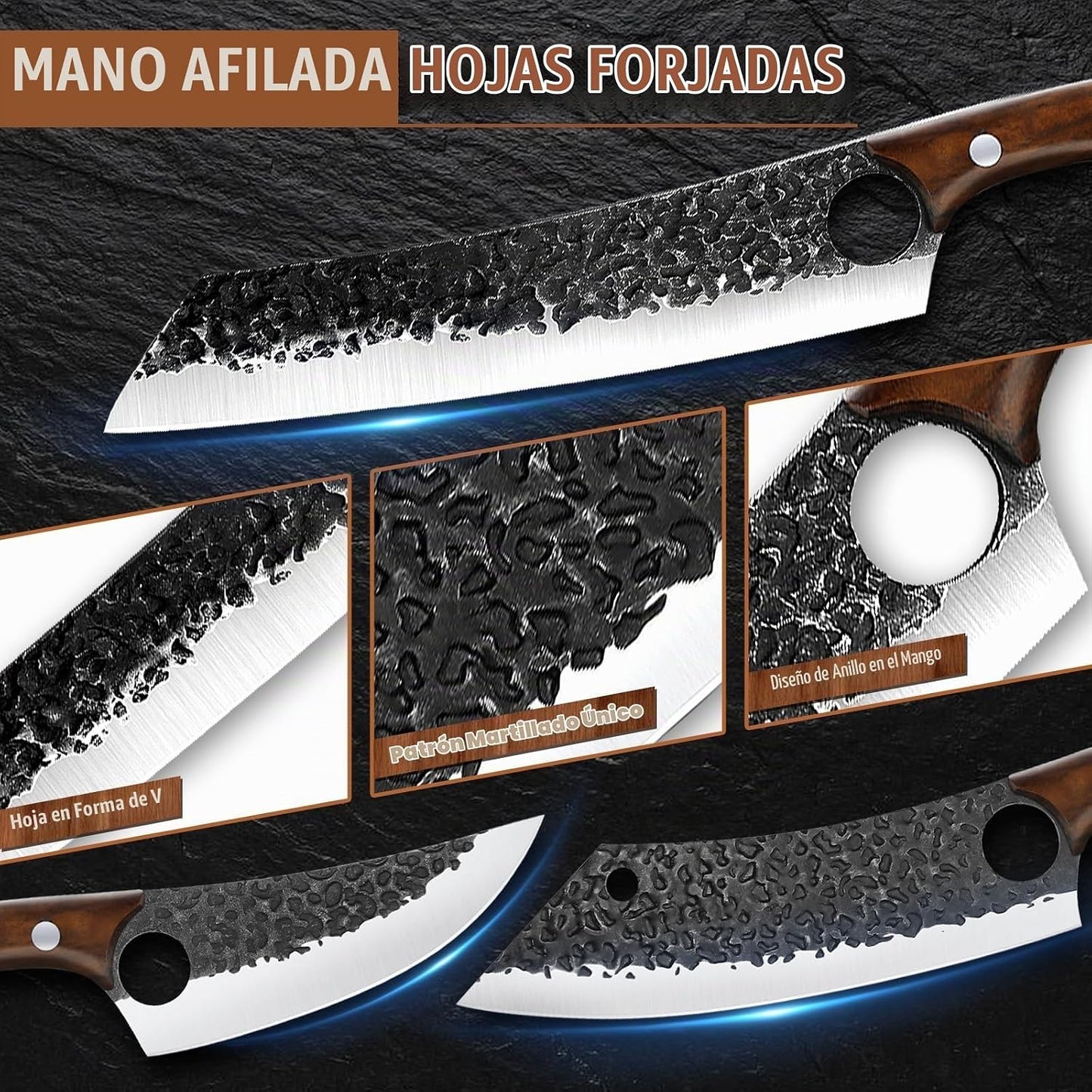Purple Dragon Juego de 6 cuchillos de chef, acero de alto carbono f...
