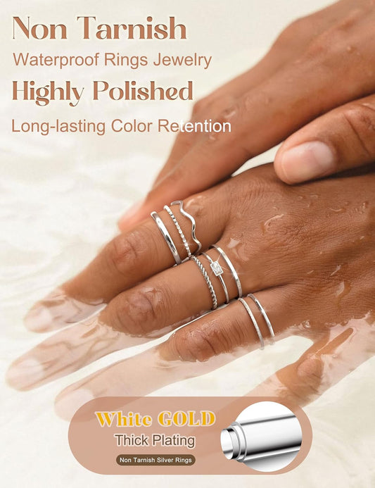 THUNARAZ 8 piezas de anillos apilables para mujer sin deslustre, an...