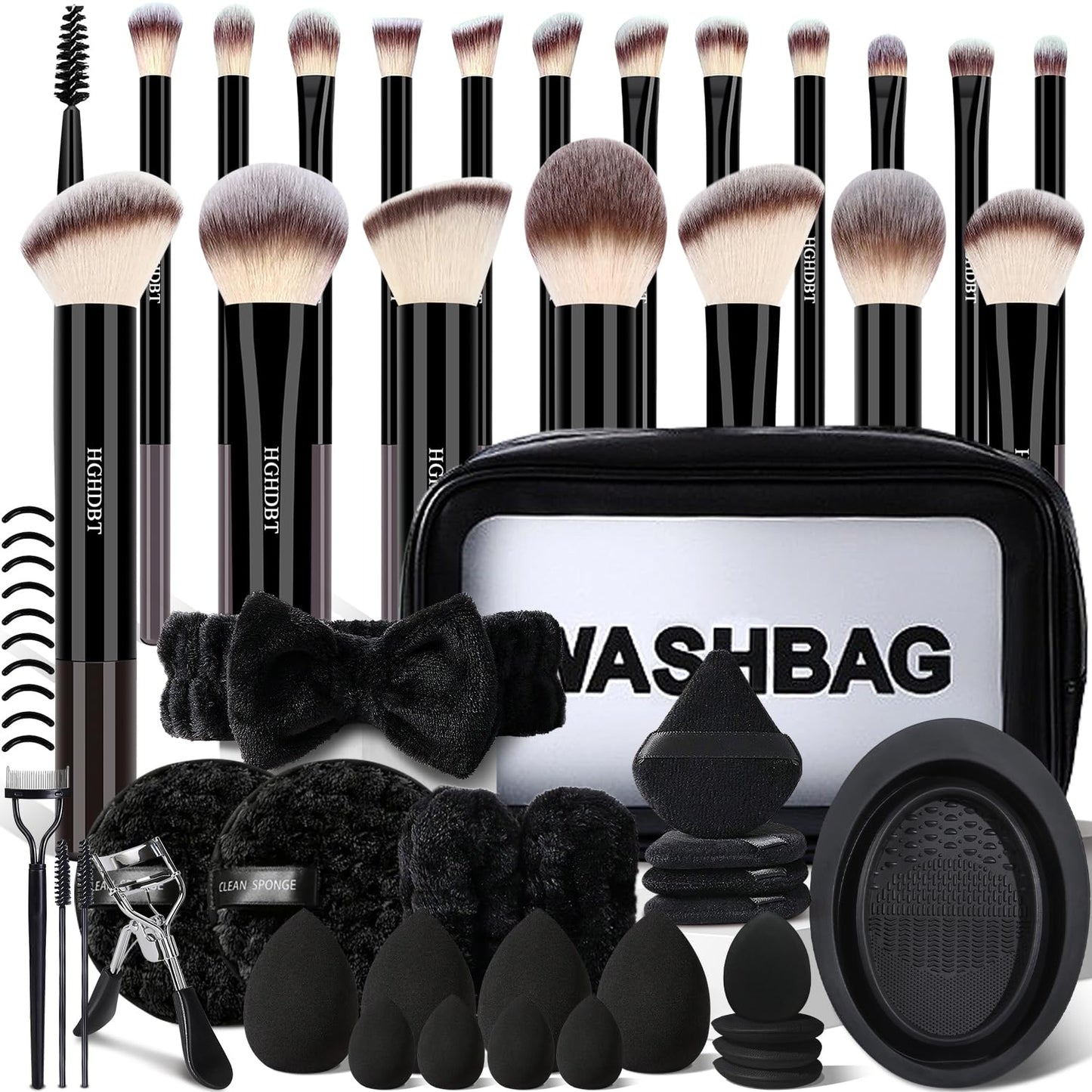 HGHDBT Juego de 57 brochas de maquillaje negras profesionales con e...