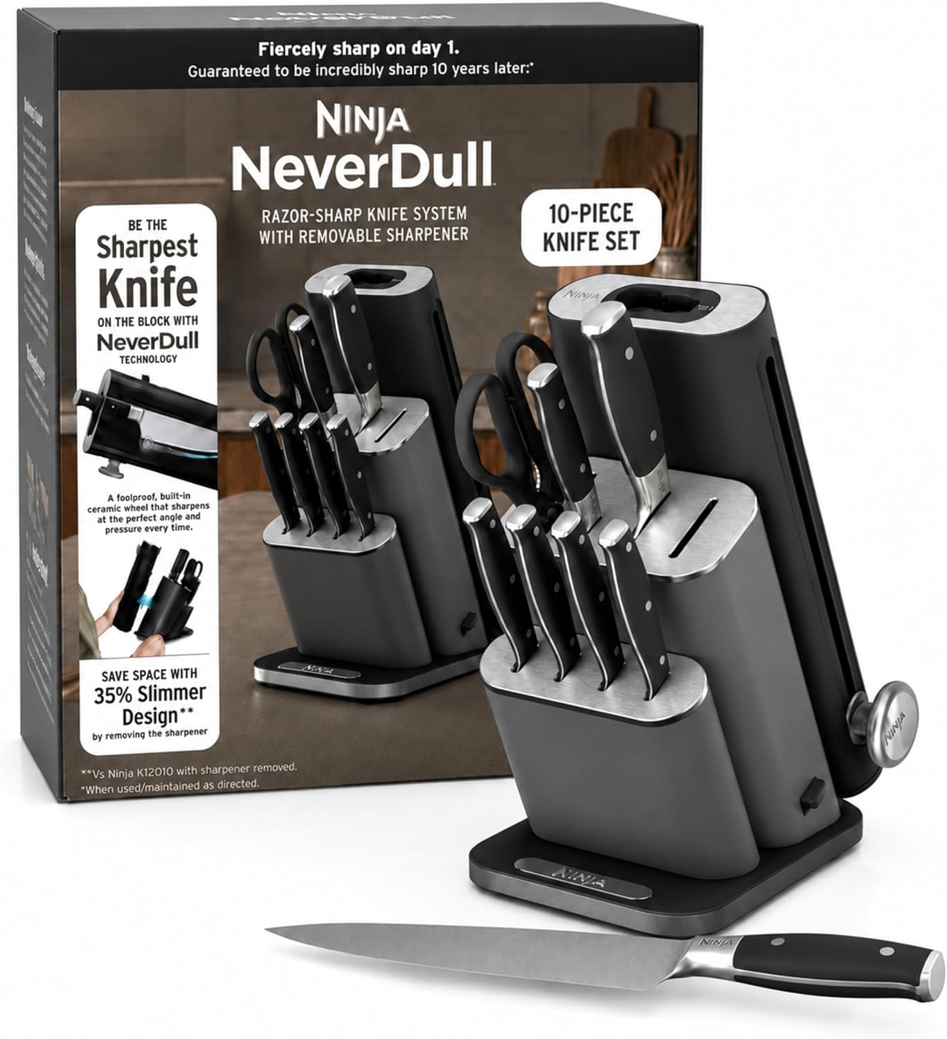 Ninja NeverDull® NK32010BK1 - Juego de cuchillos alemanes de acero...