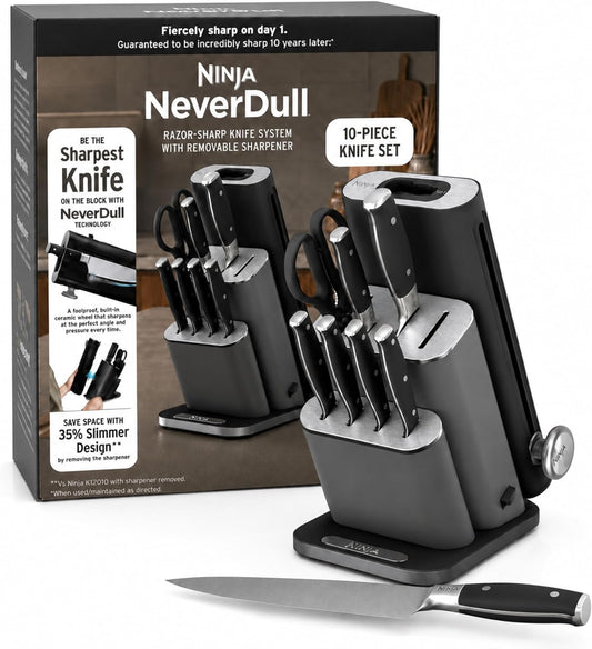 Ninja NeverDull® NK32010BK1 - Juego de cuchillos alemanes de acero...