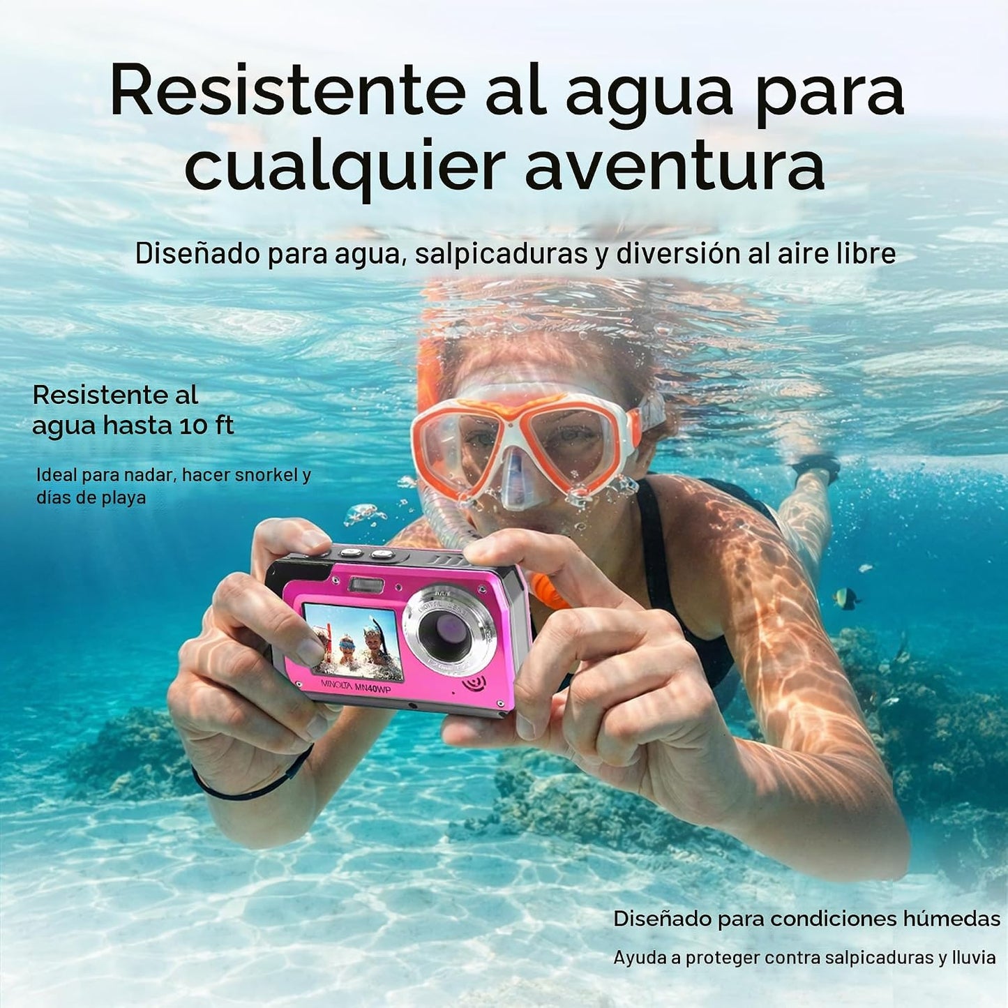 Minolta MN40WP 48MP Cámara digital de doble pantalla impermeable (r...