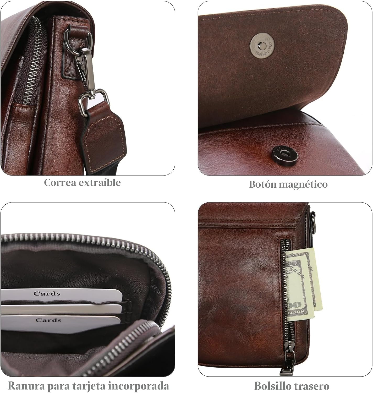 HESHE Bolso cruzado pequeño de cuero para mujer, bolso de teléfono...