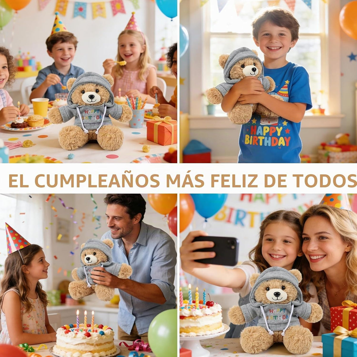 Osacoe Oso de peluche de feliz cumpleaños con caja de regalo, sudad...