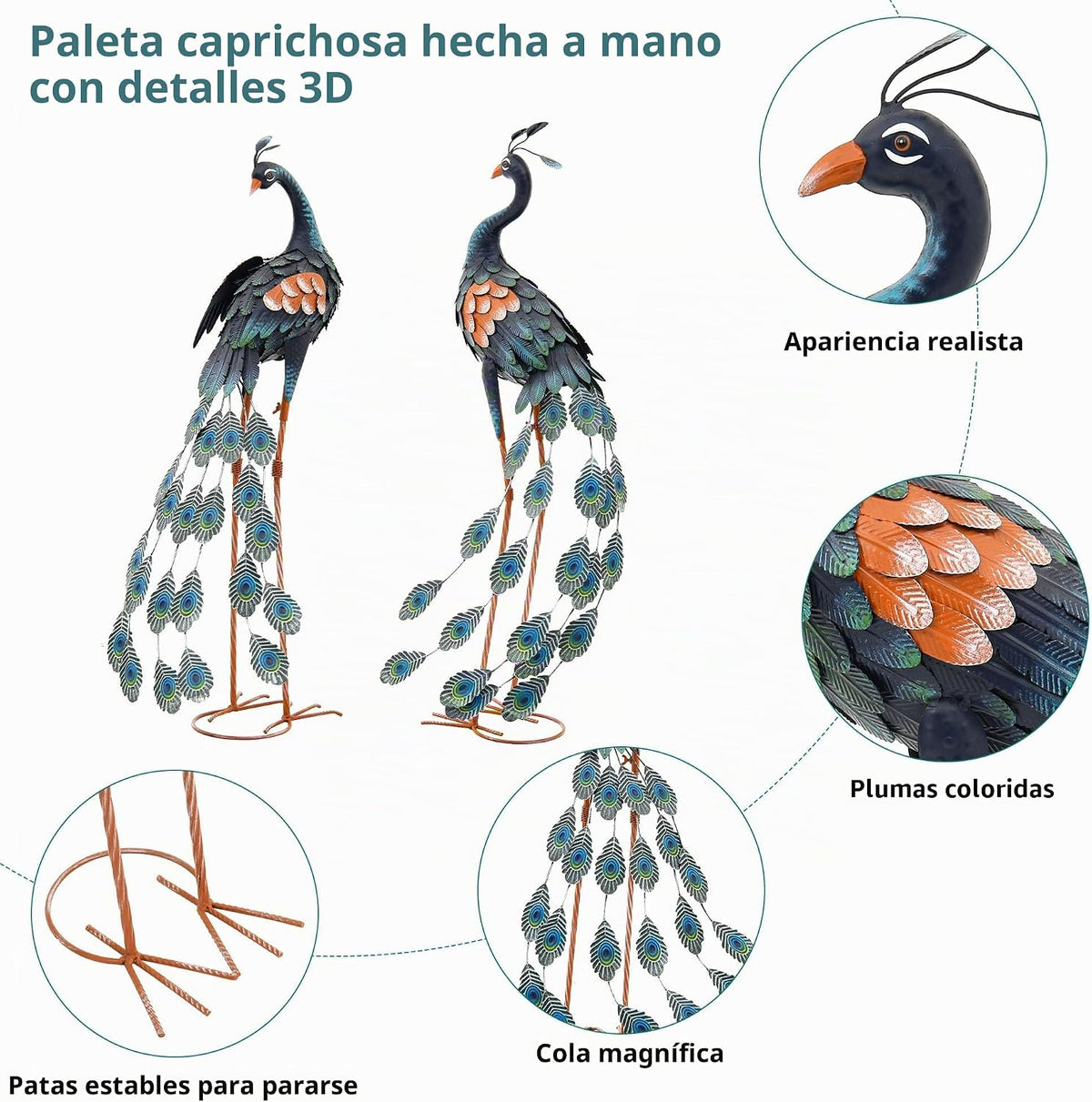 Autodaya Juego de 2 decoraciones de pavo real de 36 pulgadas, arte...