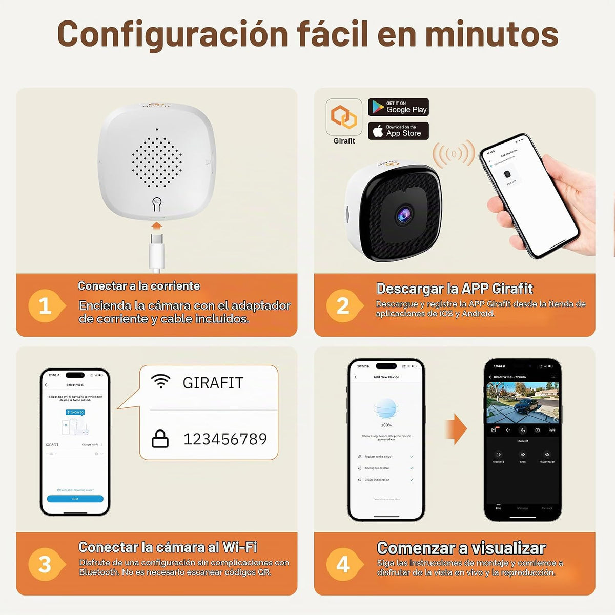Girafit Cámara de ventana 2K, cámaras de interior WiFi de 2.4 GHz y...