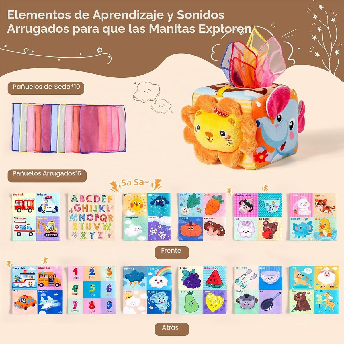 Caja de pañuelos para bebés de 6 a 12 meses, juguetes sensoriales |...