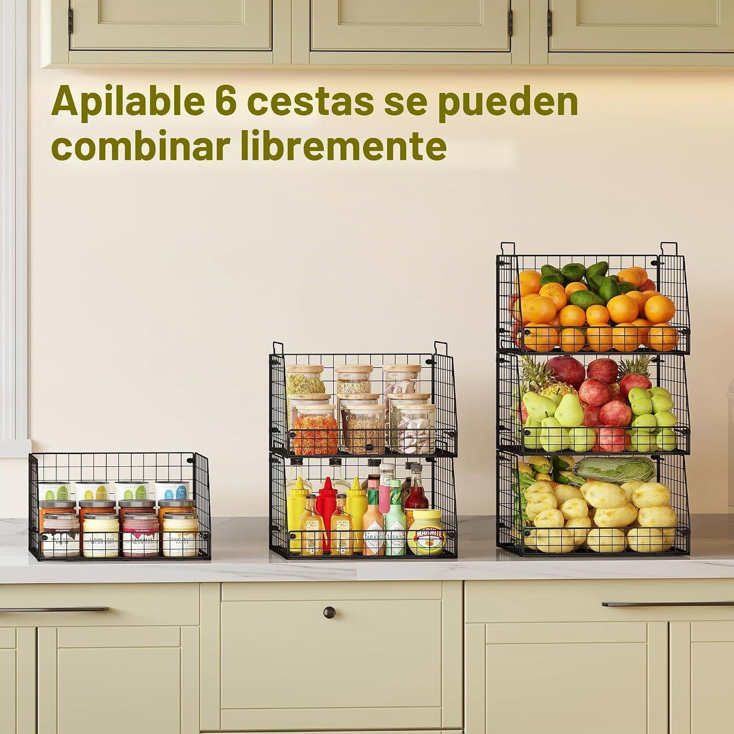 Jakyitvi - Paquete de 6 cestas apilables de alambre para despensa,...