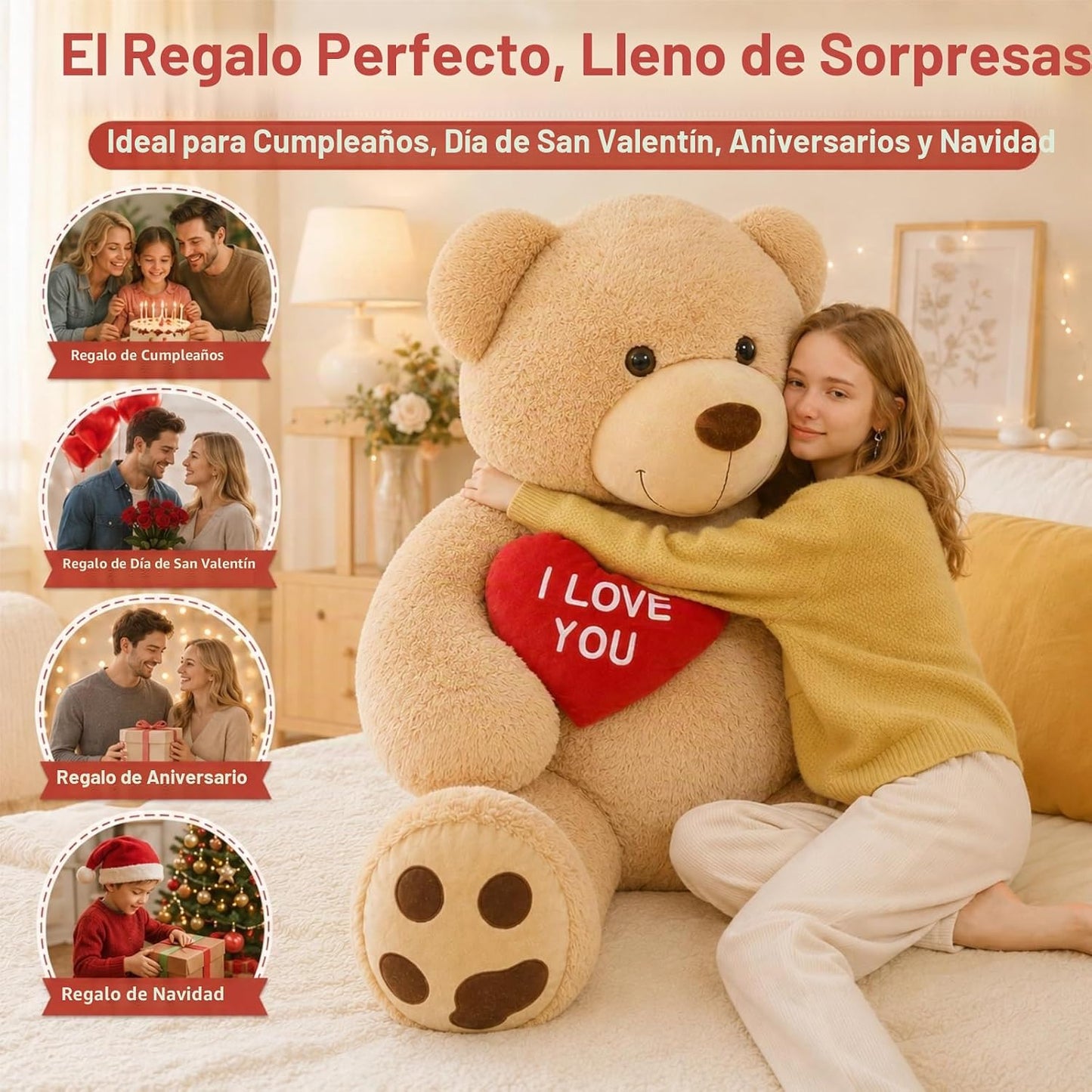 Tezituor Oso de peluche gigante de 5 pies, animal de peluche con co...