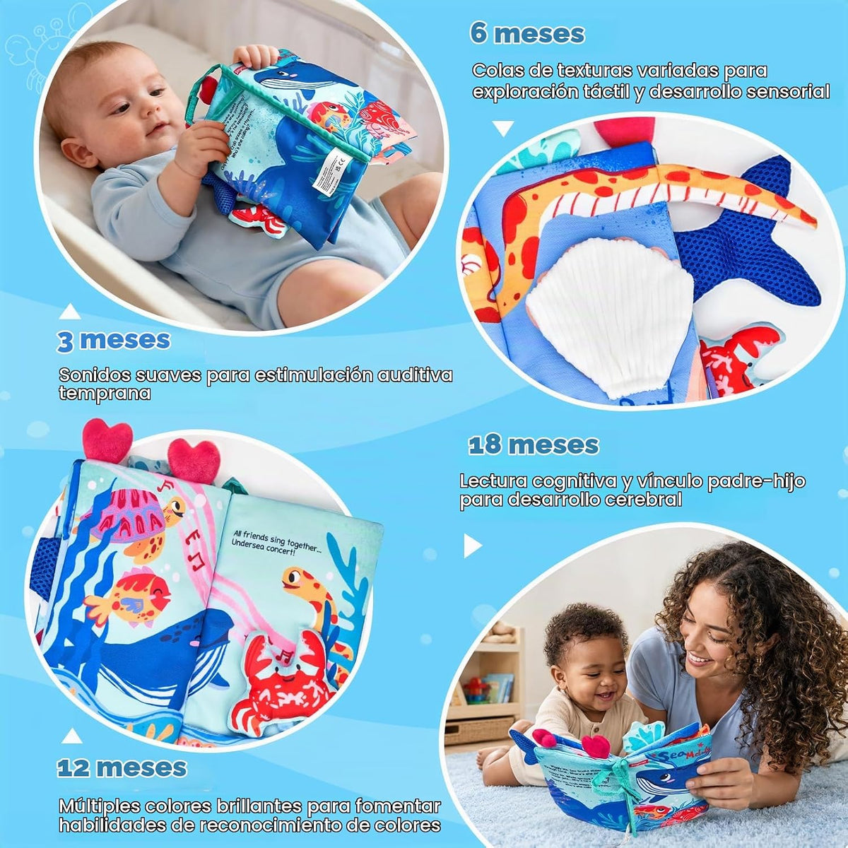 JoyCat Ocean Libros de Bebé Juegos 0-6 Meses, Libros de Tela para B...