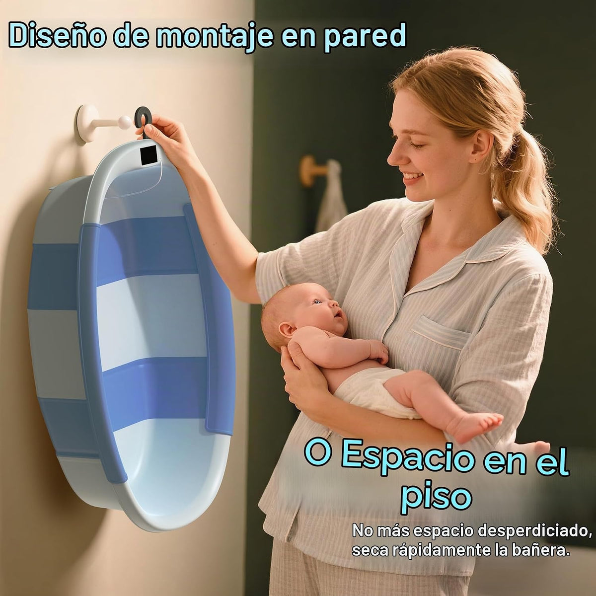 Bañera Plegable para Bebé - Bañera Grande para Bebé con Termómetro...